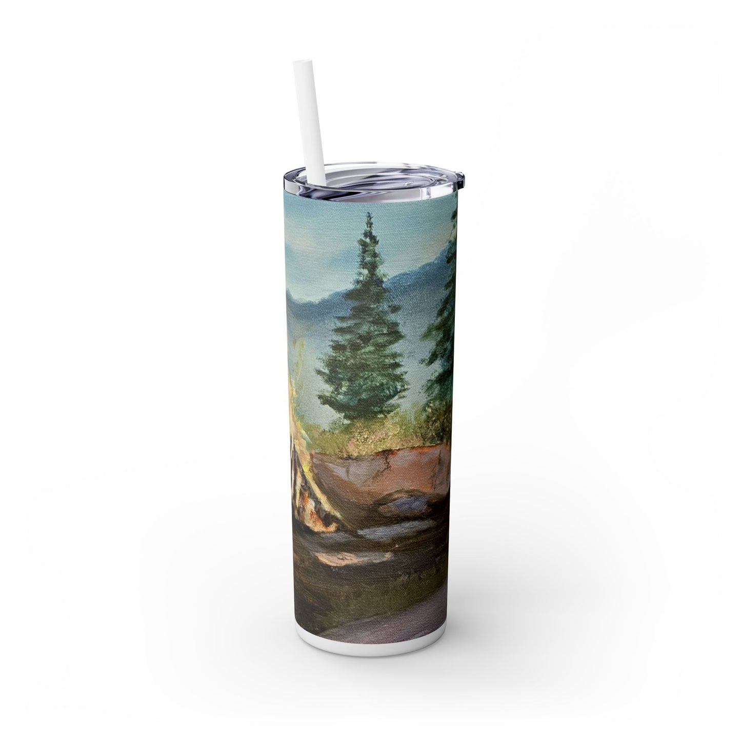Crackling Campfire Skinny Tumbler with Straw, 20oz