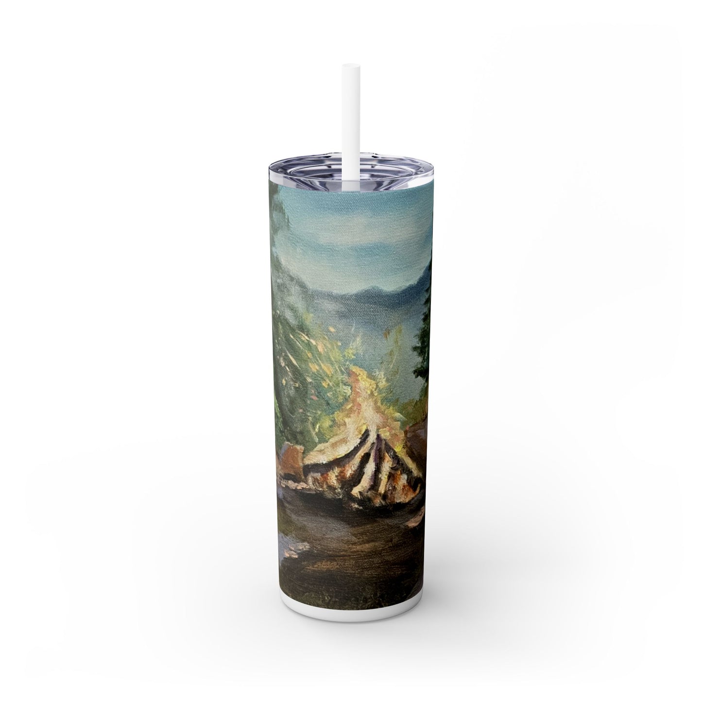 Crackling Campfire Skinny Tumbler with Straw, 20oz